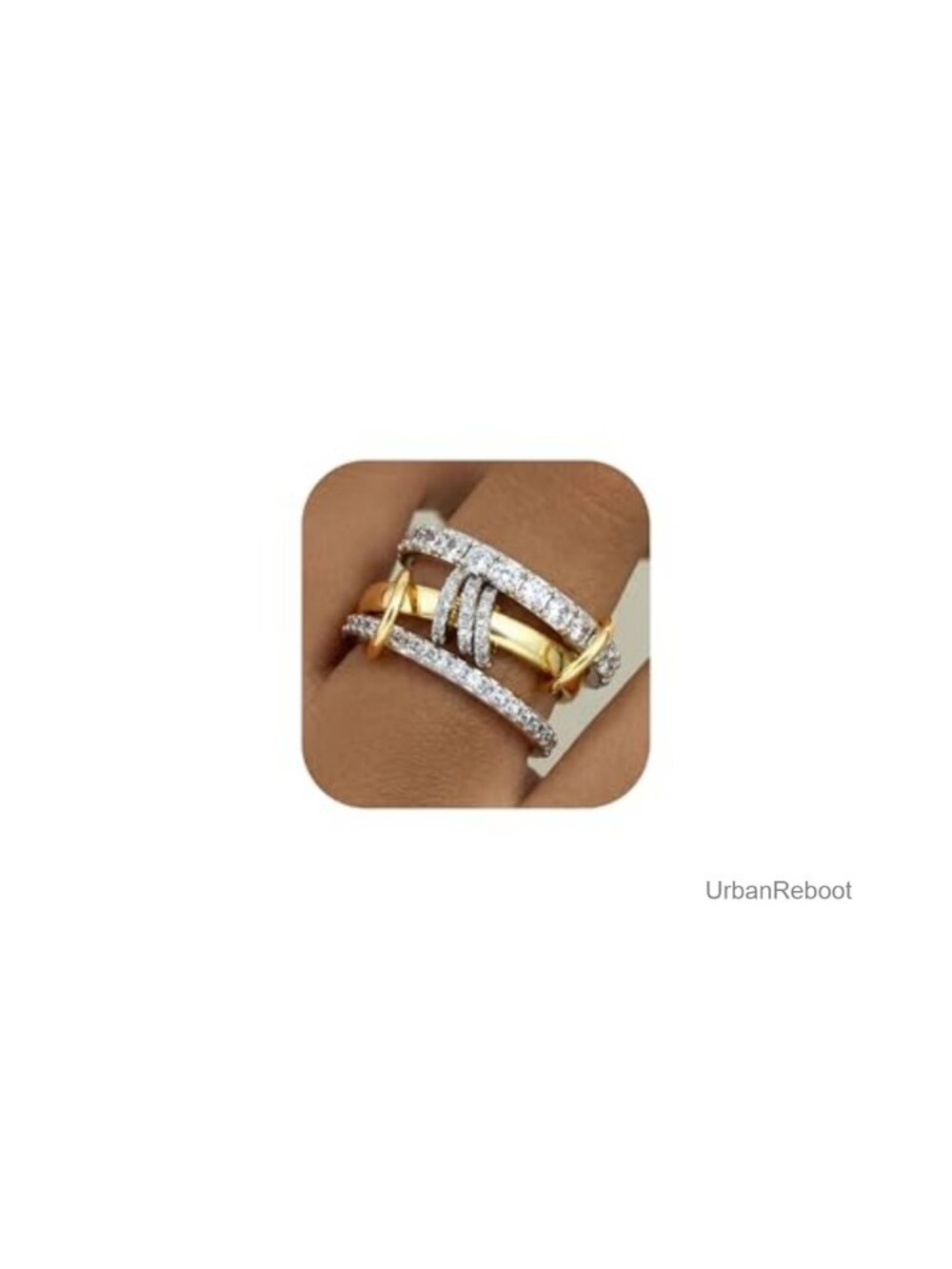 18k Gold Plated Copper Cubic Zirconia Stackable Rings Women Interlocked Silver